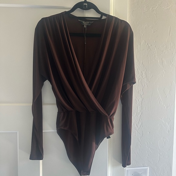 Lipsy Brown Wrap Bodysuit - Picture 11 of 14
